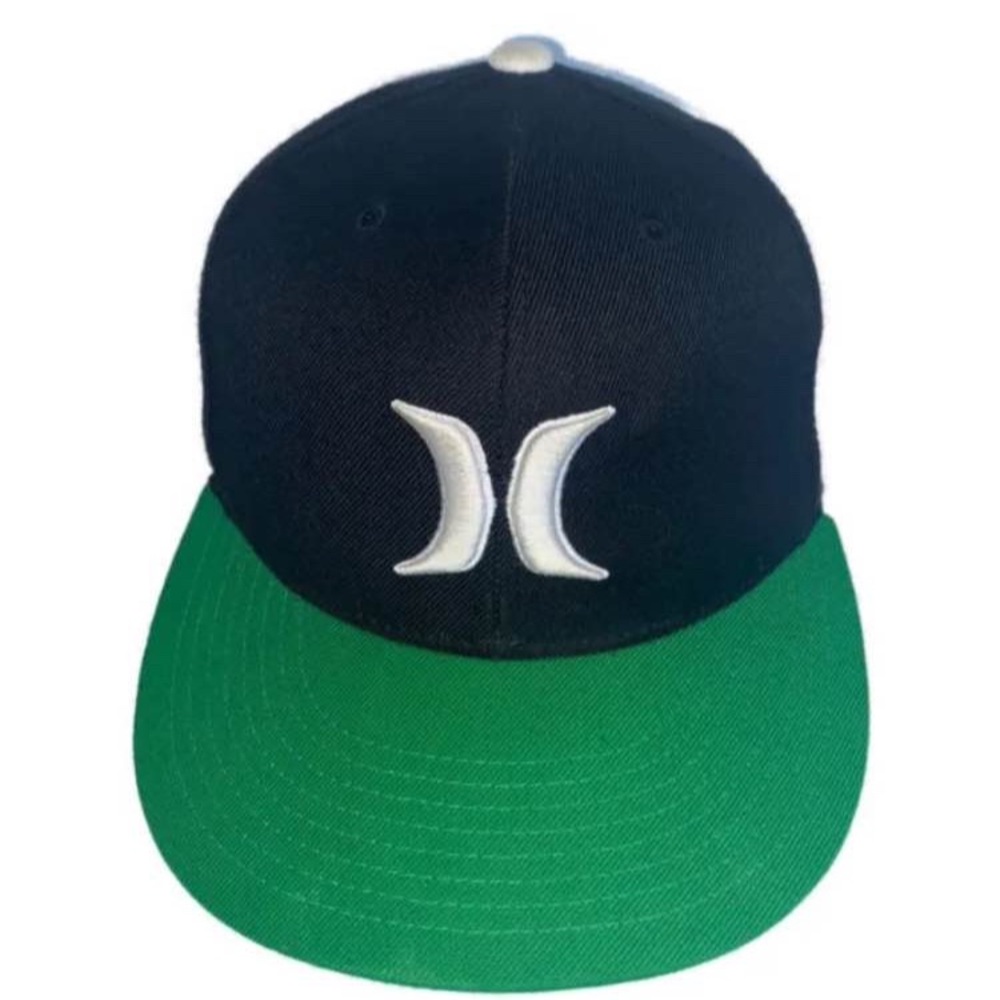 Hurley Logo Spell-out Baseball Cap Hat Black & Green Fitted Youth Size 7 1/8